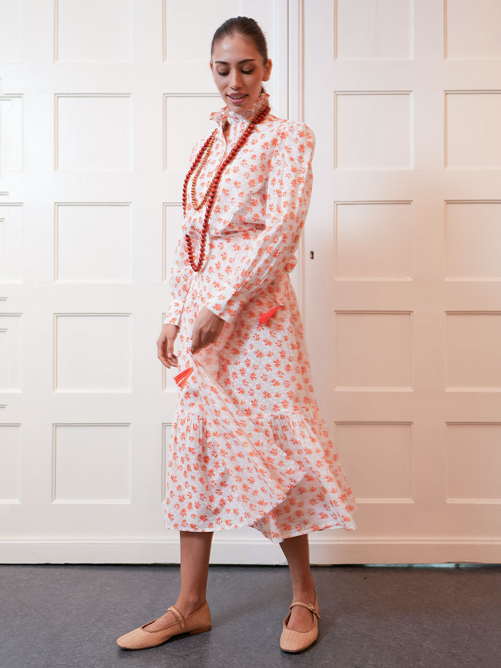 Tonka Skirt Orange Pansies on White
