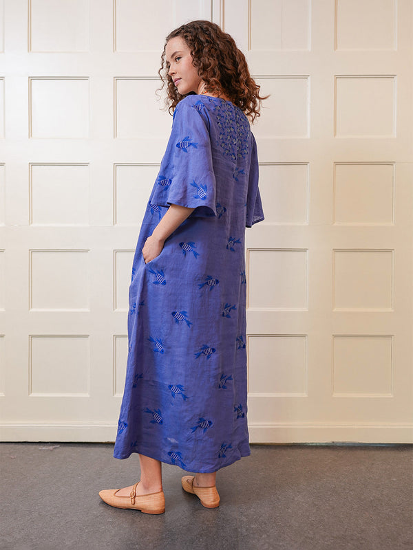 Blazing Star Dress Fish on Blue