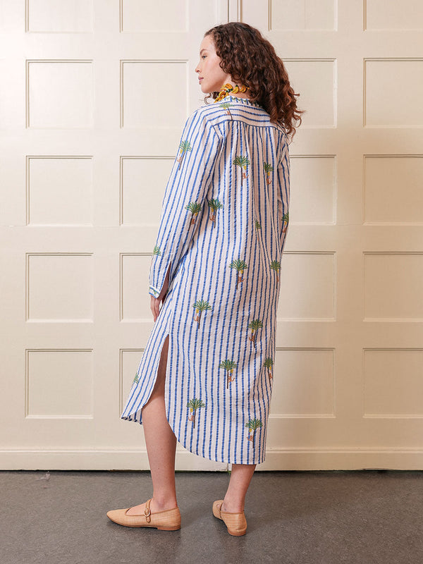 Cedar Kaftan Palm on Blue Stripes