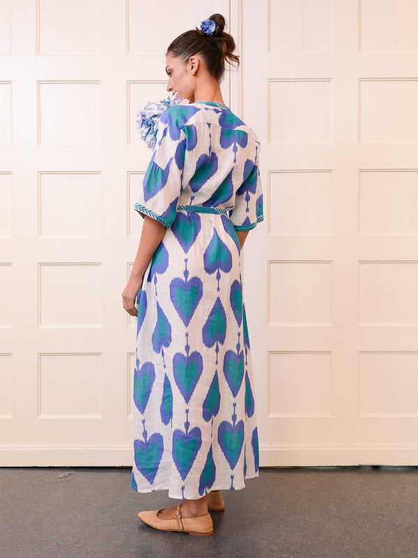 Oleander Dress Long Ikat Petrol
