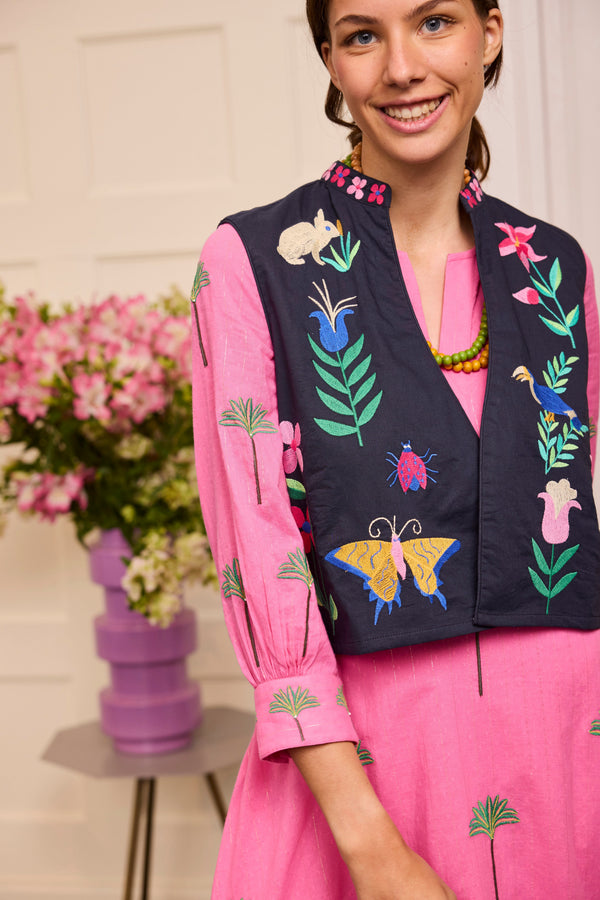 Myrrh Vest Mexican Embroidery on Navy