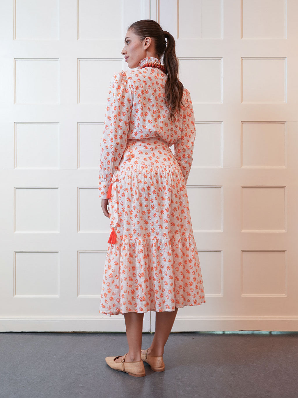 Tonka Skirt Orange Pansies on White