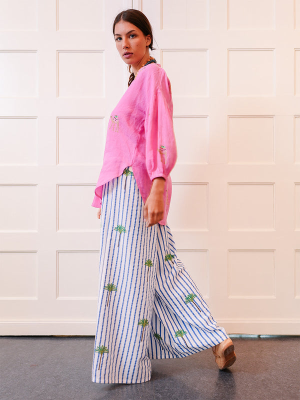 Majoran Pants Palm on Blue Stripes