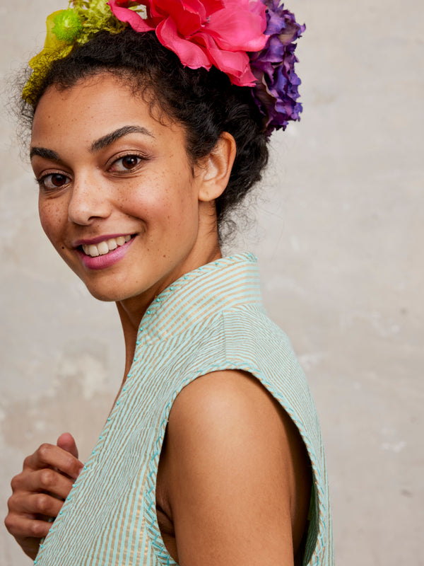 Cumin Vest Lurex Stripes Aqua