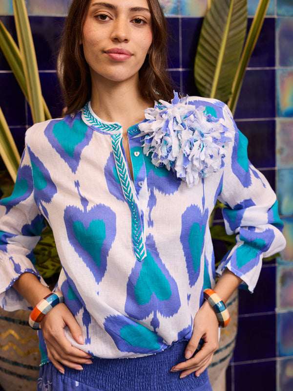 Broom Blouse Ikat Petrol