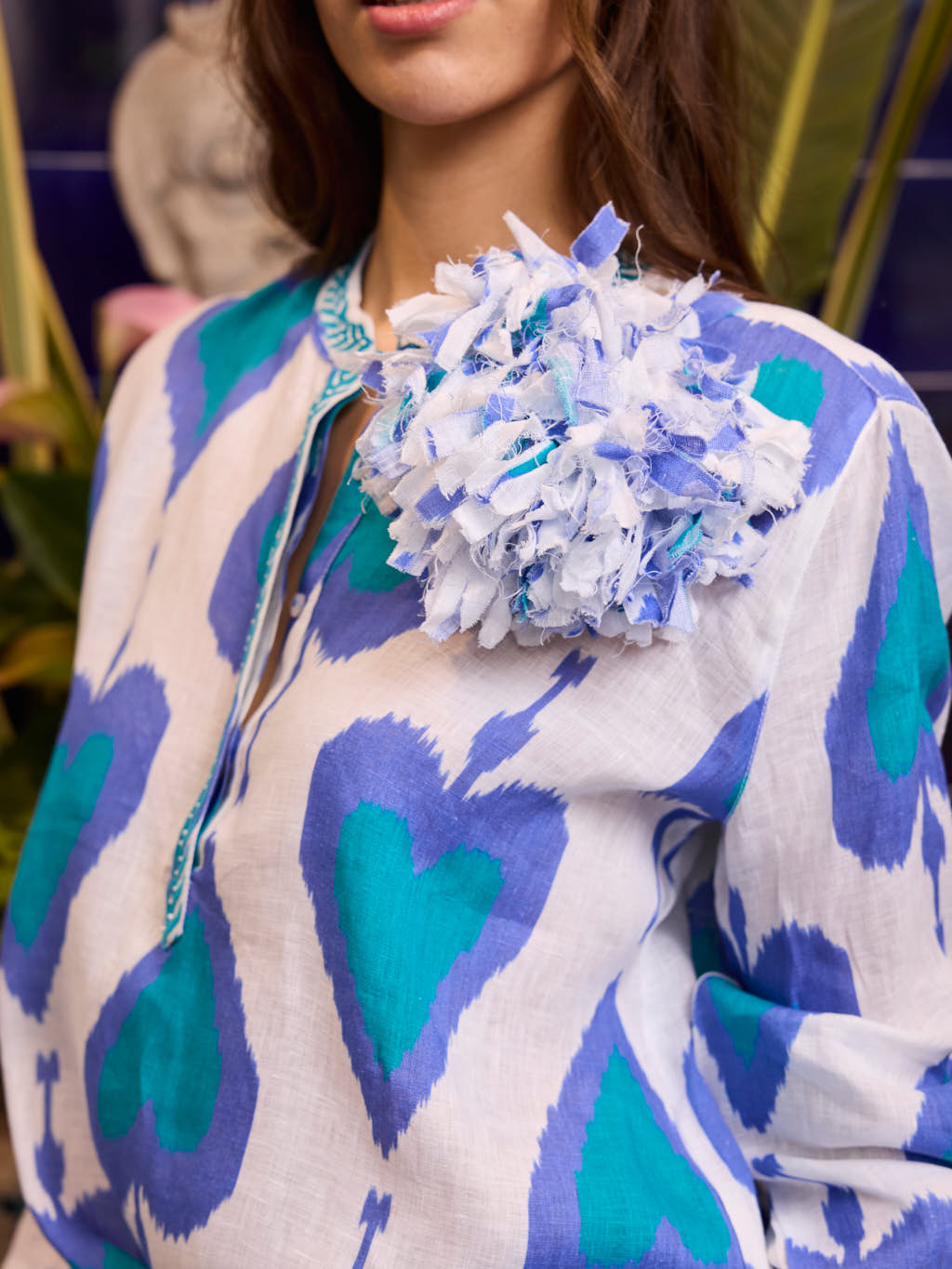 Broom Blouse Ikat Petrol