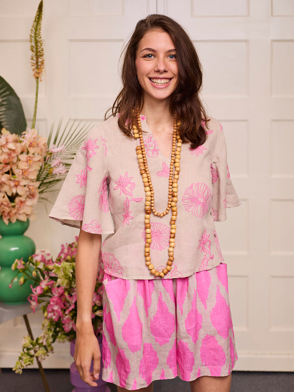 Orris Blouse Pink Flower on Beige