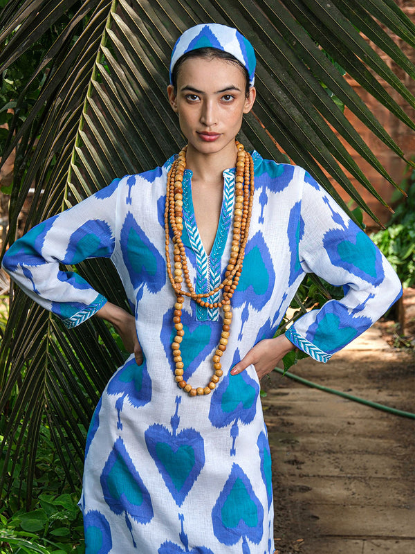 Sapphire Kaftan Long Ikat Petrol