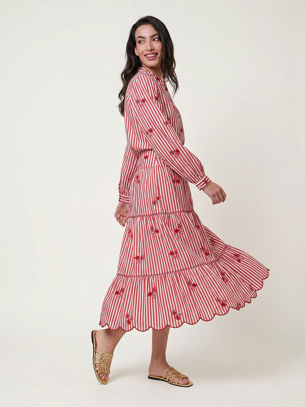 Amaryllis Blouse Flower Embroidery on Red Stripes