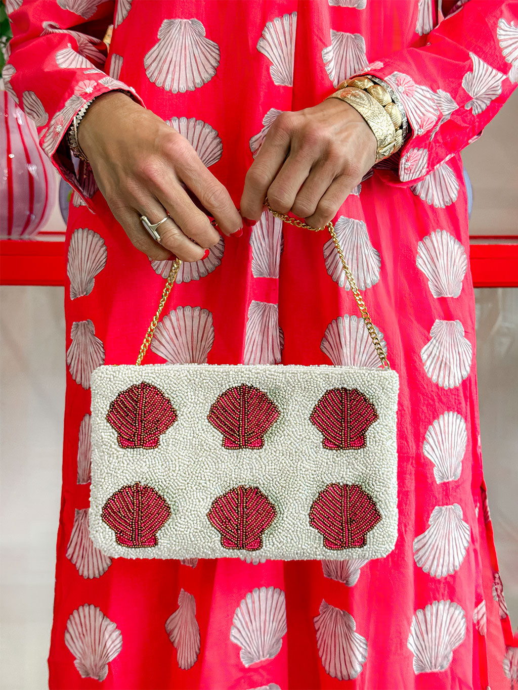Beaded Bag Red Shells