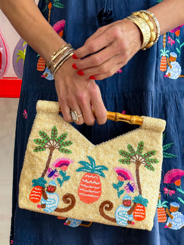 Beaded Bamboo Bag Monkey