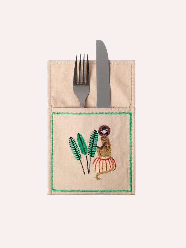 Cutlery Pocket Monkey on Beige