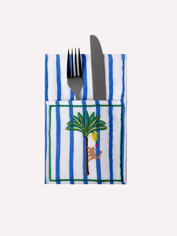 Cutlery Pocket Palm on Blue Stripes
