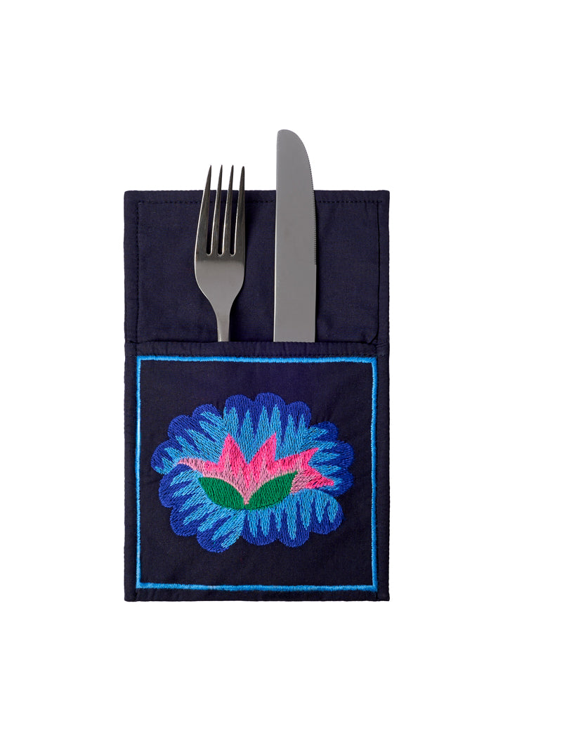 Cutlery Pocket Lotus Flower on Navy