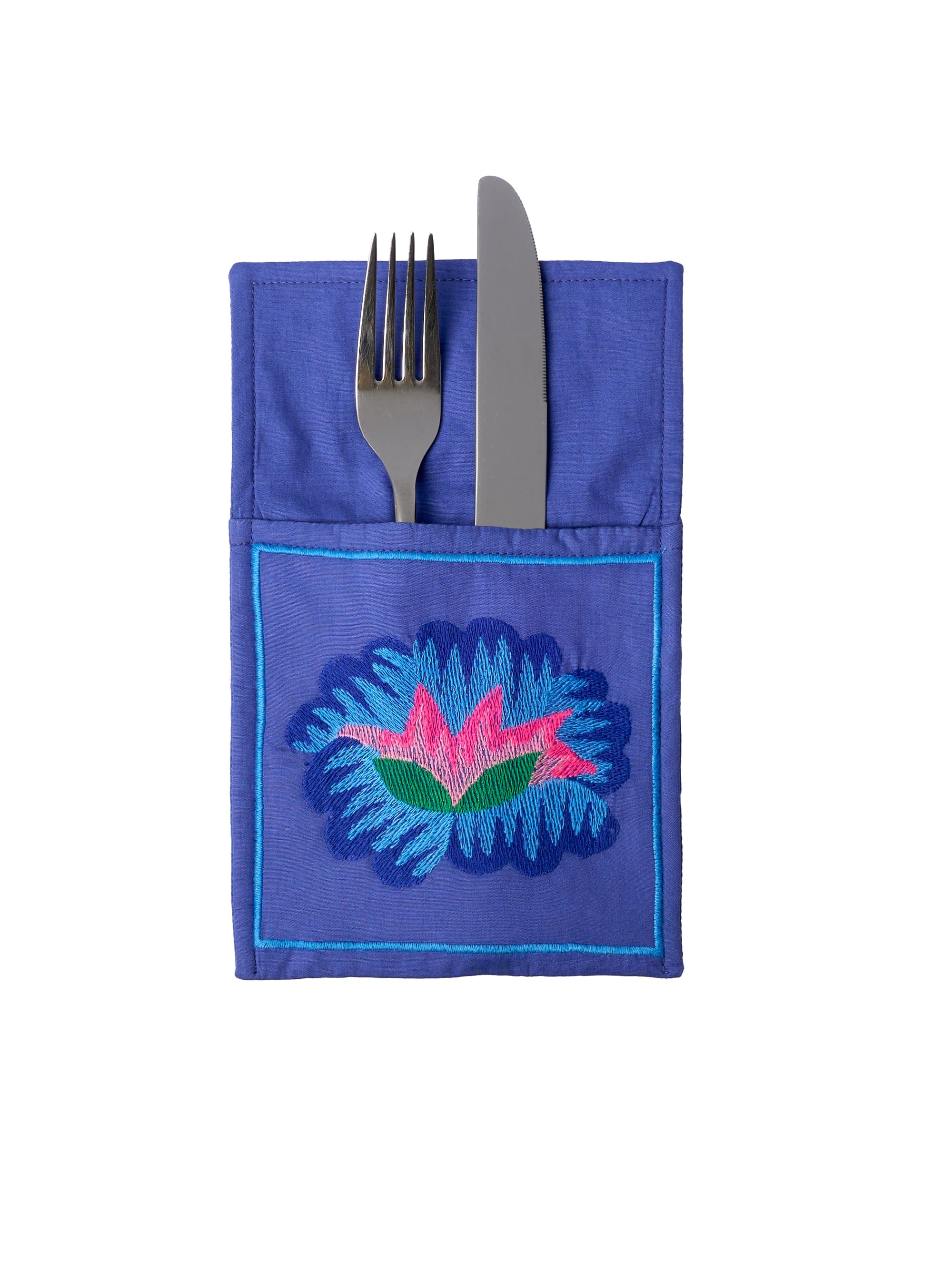 Cutlery Pocket Lotus Flower on Blue