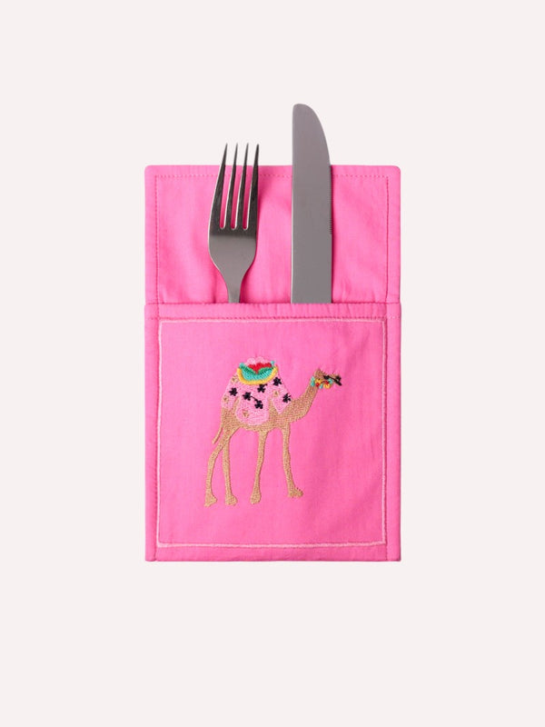 Cutlery Pocket Camel on Pink
