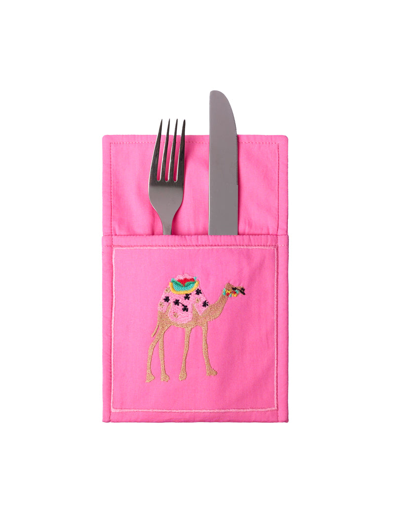 Cutlery Pocket Camel on Pink