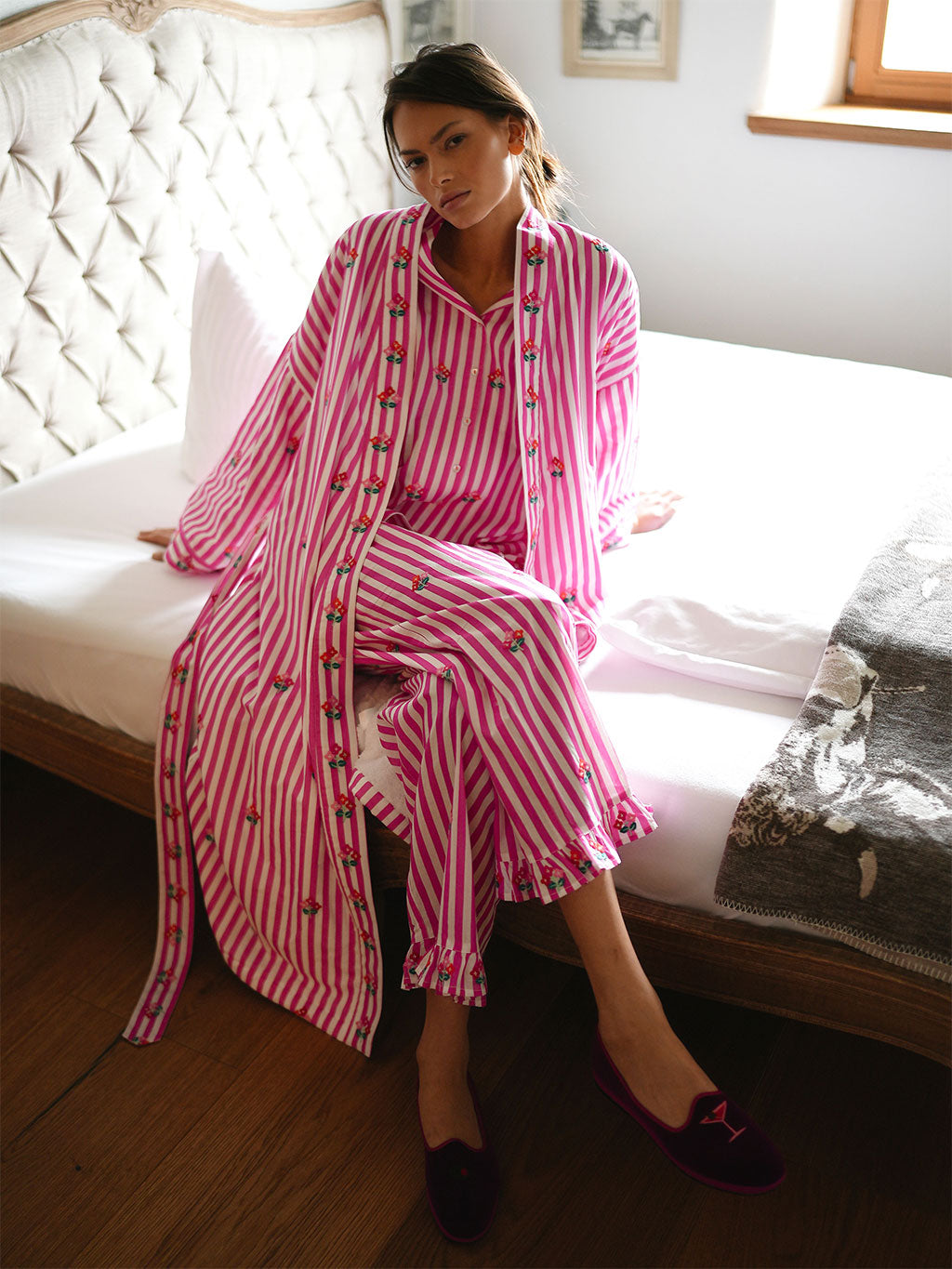 Flowers On Pink Stripes Kimono