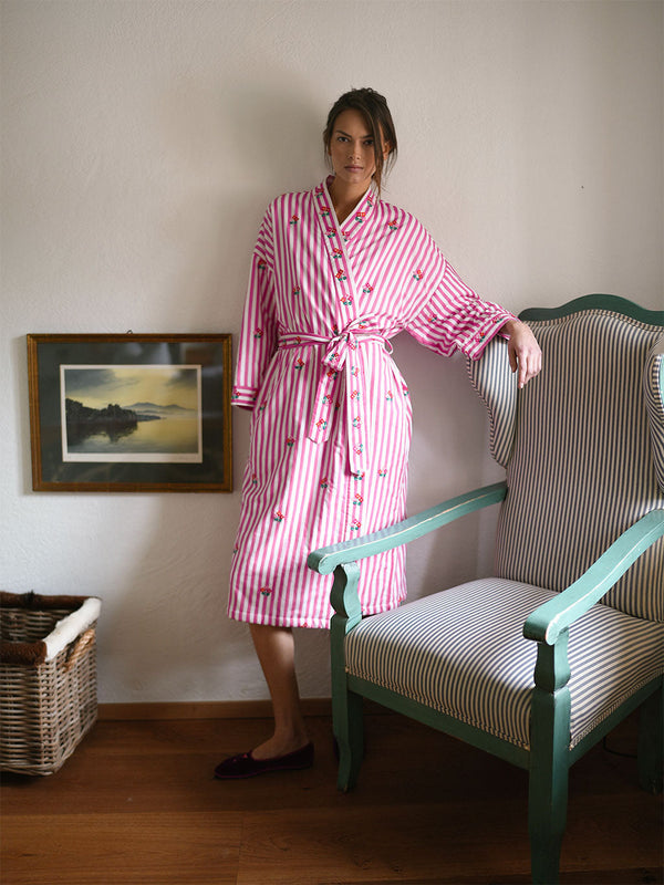 Flowers On Pink Stripes Kimono
