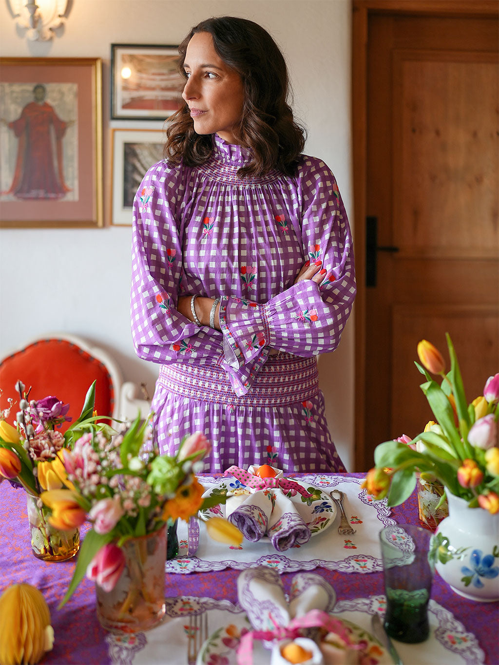 Napkin Spring Flower Embroidery on White