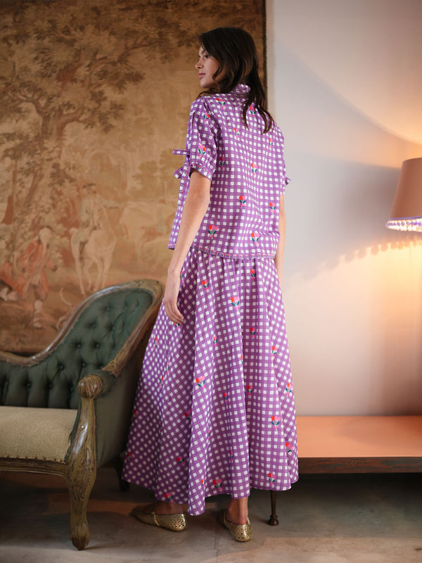 Crocus Skirt Purple Check Flower Embroidery