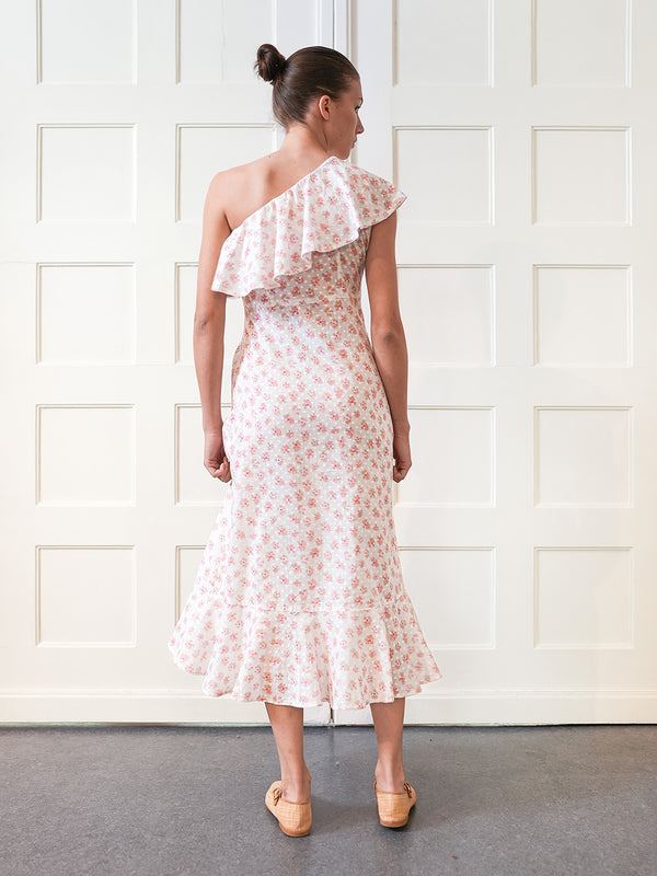 Plumeria Dress Blush Pansies on White
