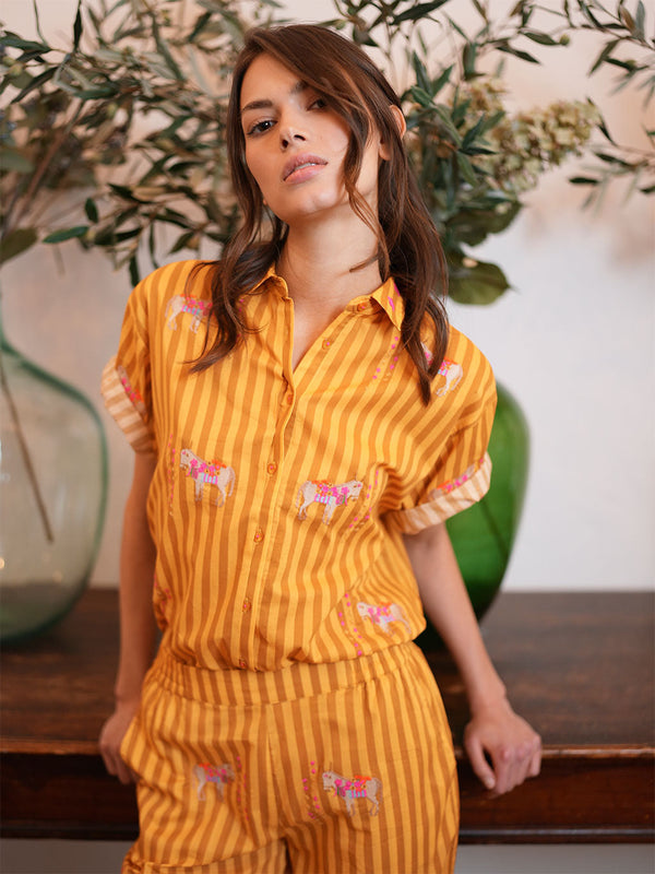 Fig Blouse Donkey on Yellow Stripes