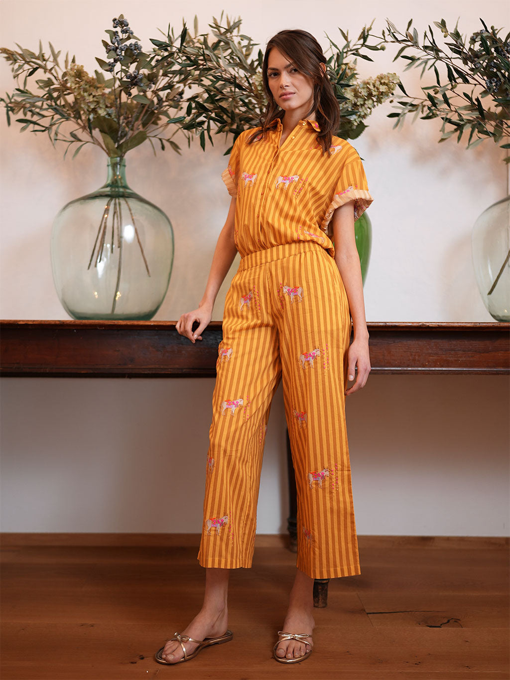 Fig Blouse Donkey on Yellow Stripes