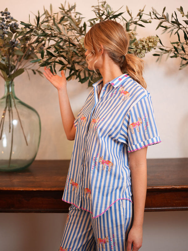 Fig Blouse Donkey on Blue Stripes