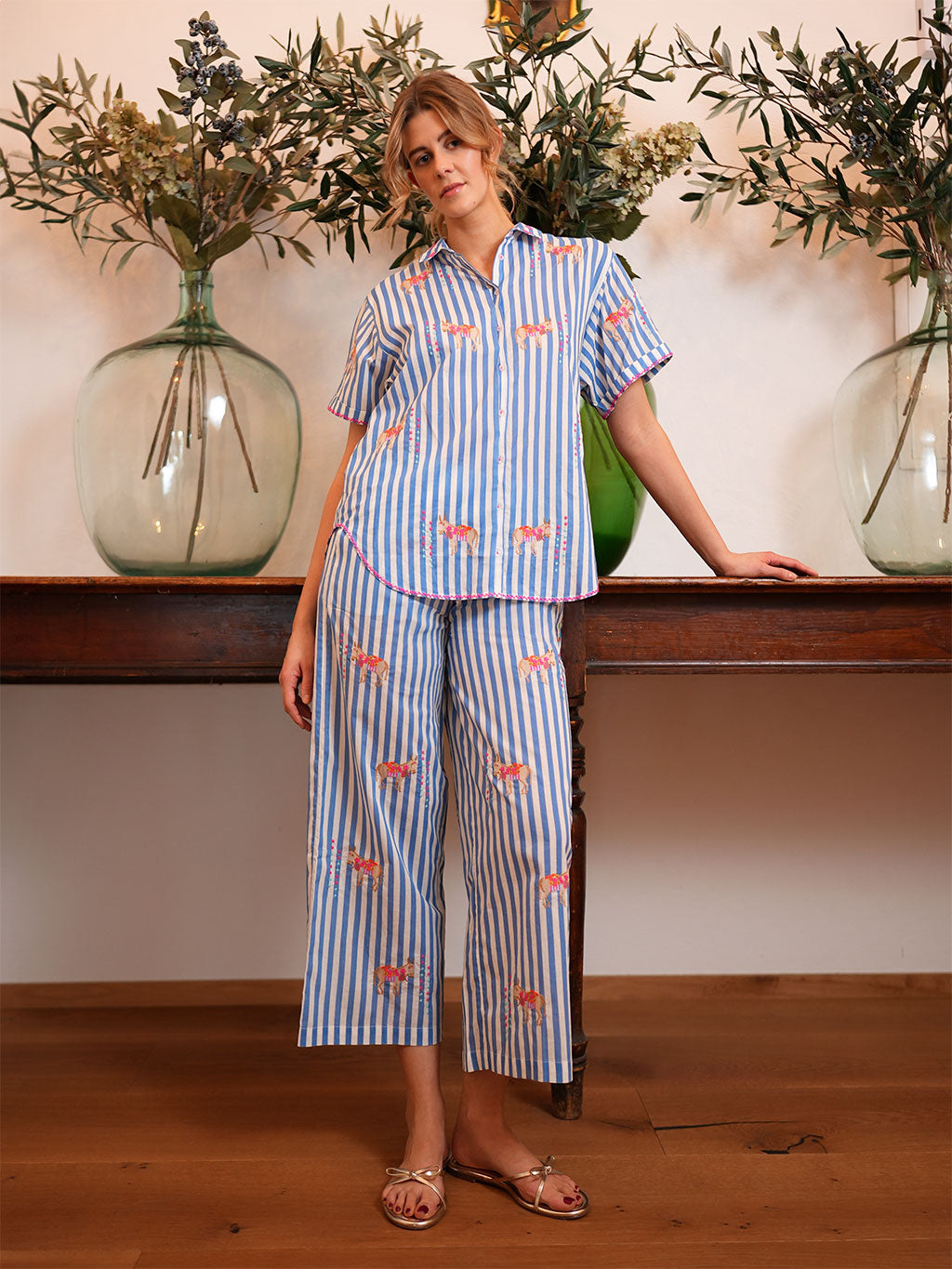 Fig Blouse Donkey on Blue Stripes