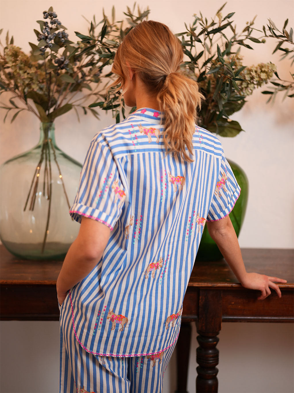 Fig Blouse Donkey on Blue Stripes