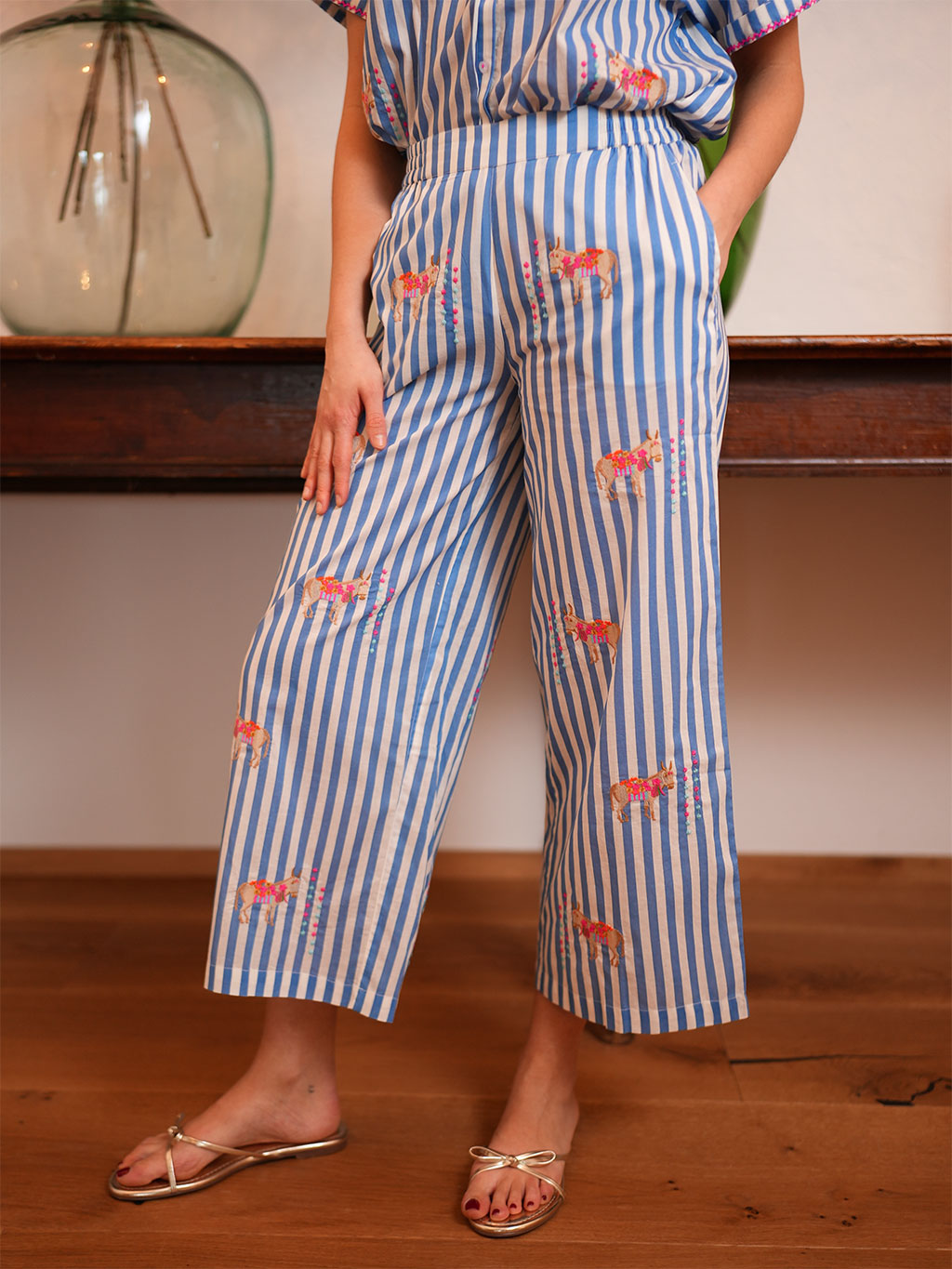 Fennel Pants Donkey on Blue Stripes