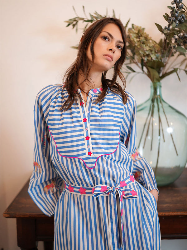 Hellebore Kaftan Donkey on Blue Stripes