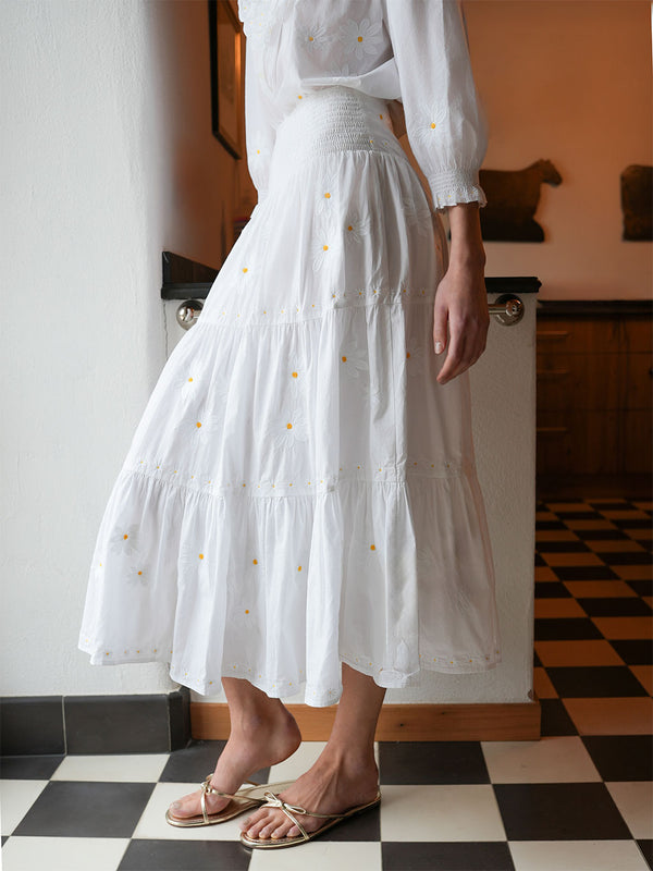 NIMO x CASA PERNICE White Skirt Flower Embroidery