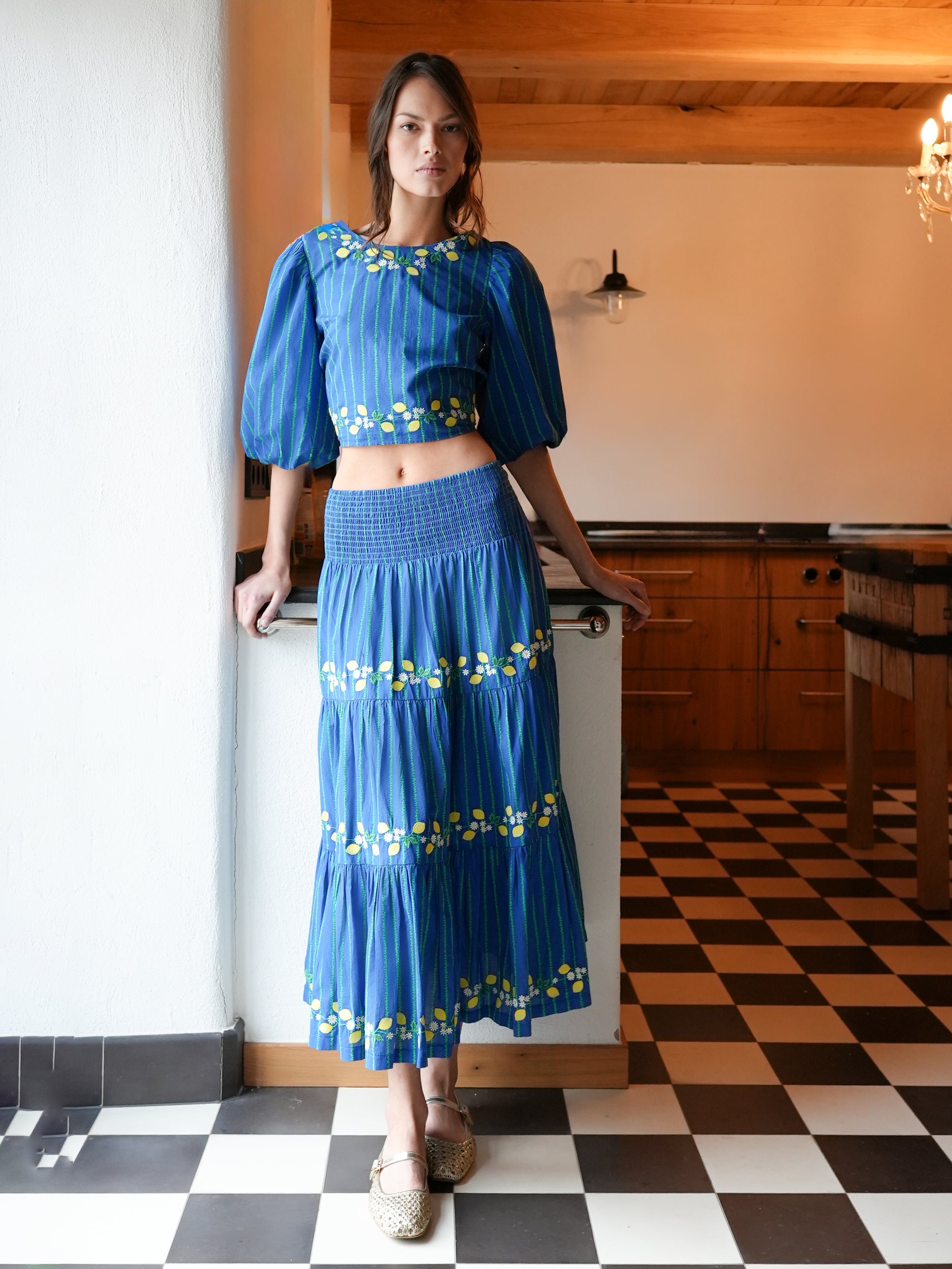 NIMO x CASA PERNICE Blouse Blue Lemon Embroidery