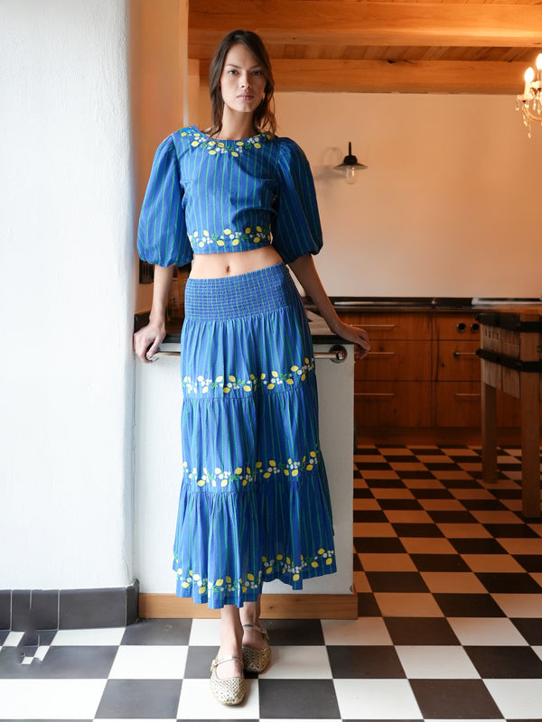 NIMO x CASA PERNICE Blouse Blue Lemon Embroidery