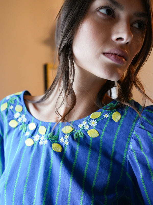 NIMO x CASA PERNICE Blouse Blue Lemon Embroidery