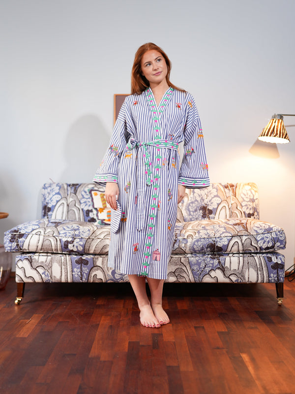 Circus on Navy Stripes Kimono
