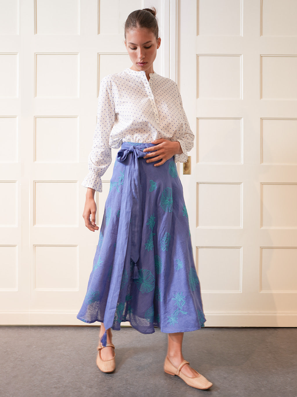 Chervil Skirt Petrol Flowers on Blue