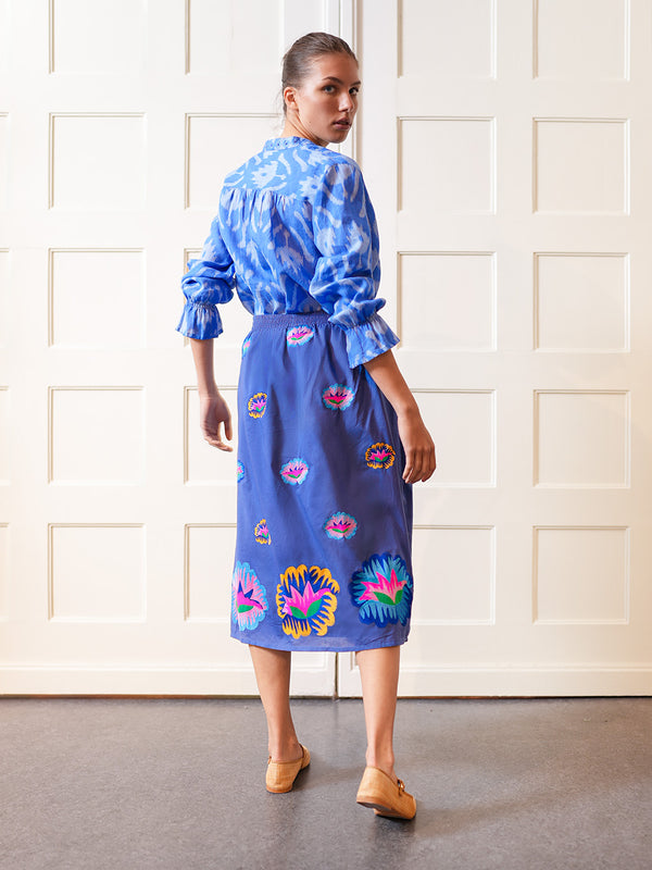 Curry Skirt Lotus Flower on Blue