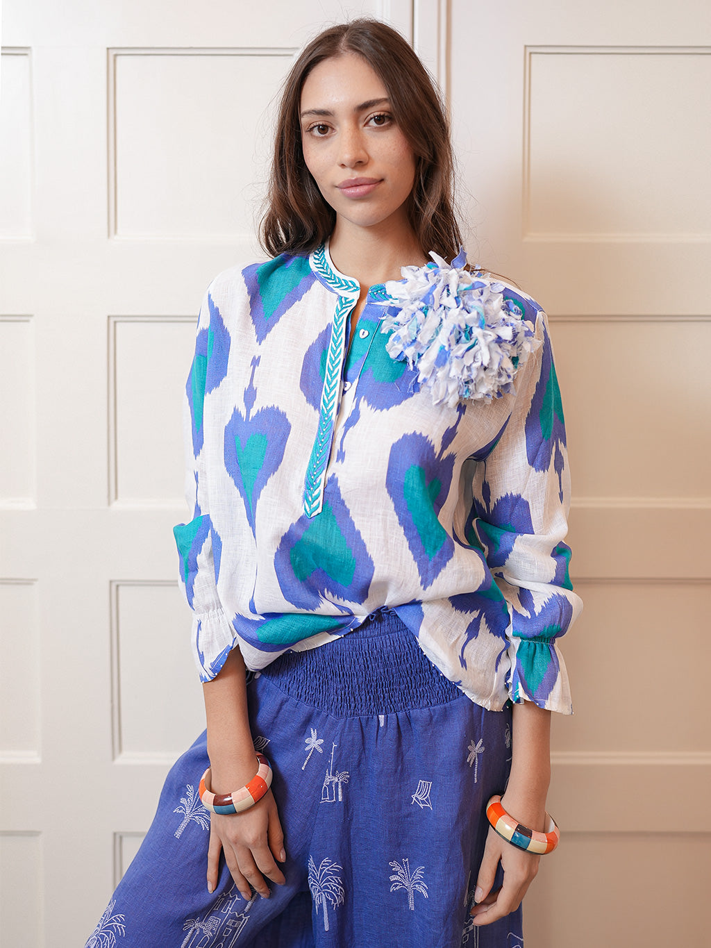 Broom Blouse Ikat Petrol