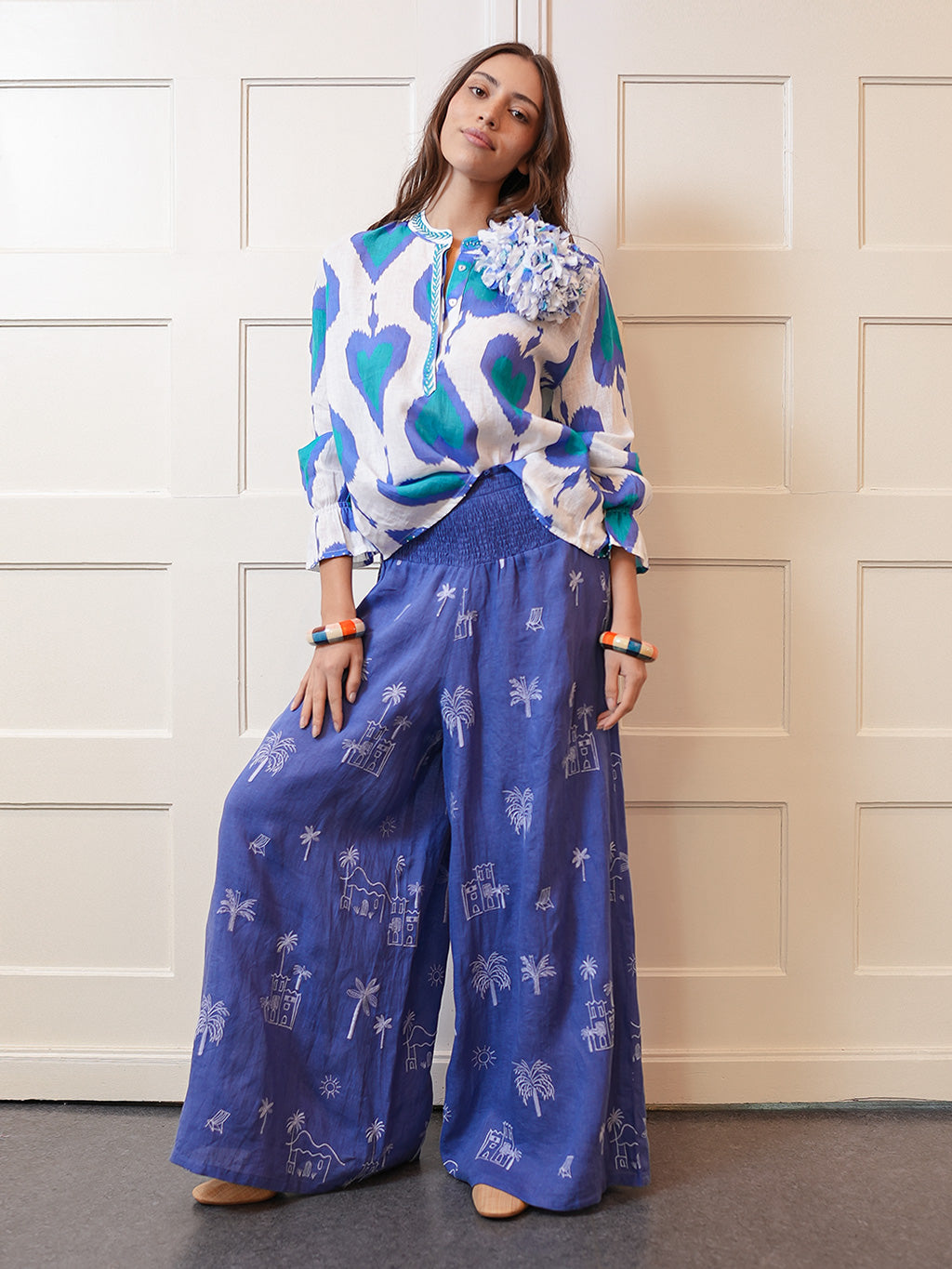 Broom Blouse Ikat Petrol