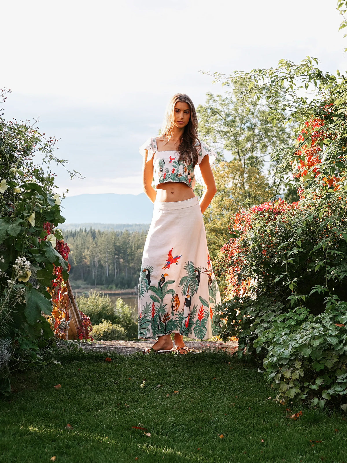 Lantana Skirt Brasil Embroidery on Blush Rose