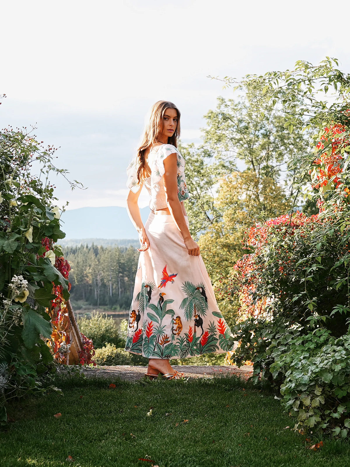 Lantana Skirt Brasil Embroidery on Blush Rose