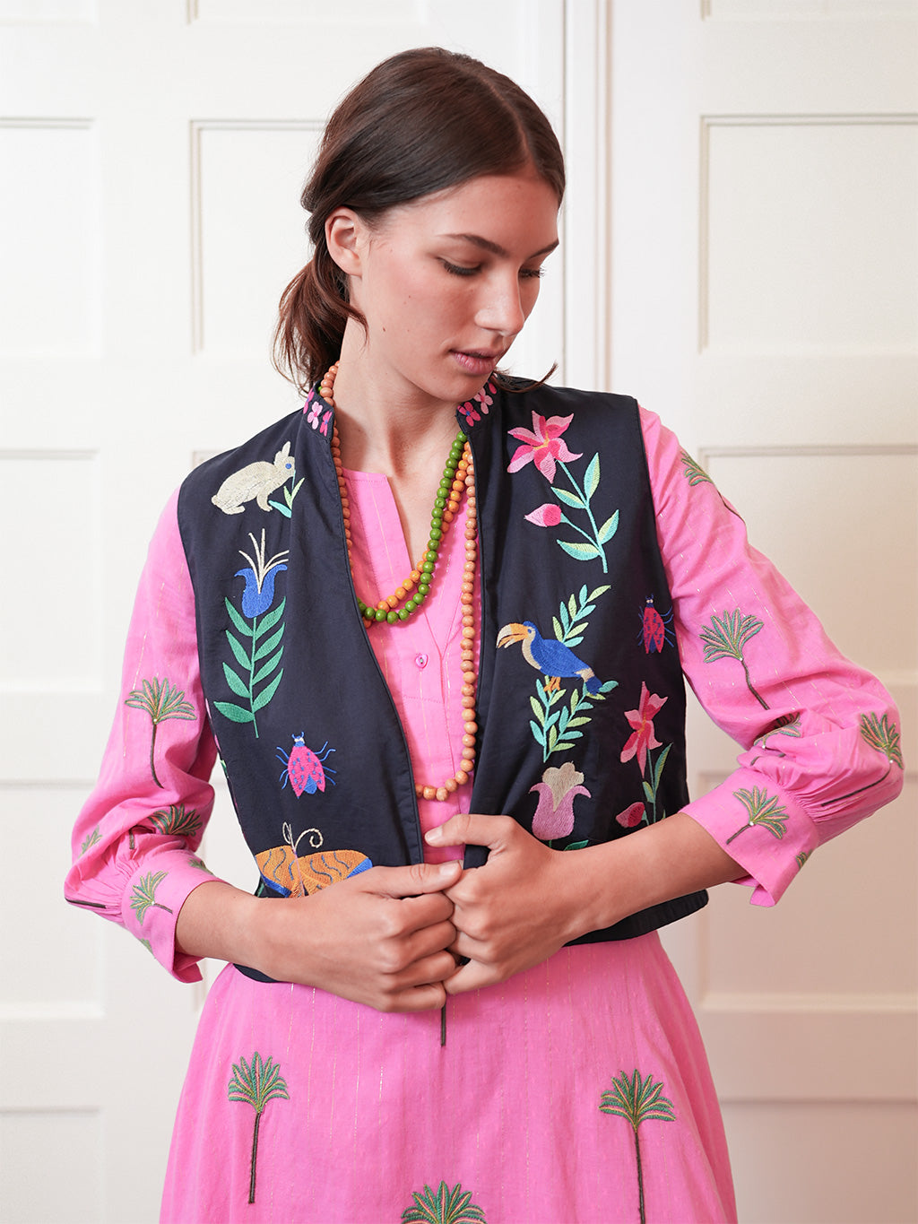 Myrrh Vest Mexican Embroidery on Navy
