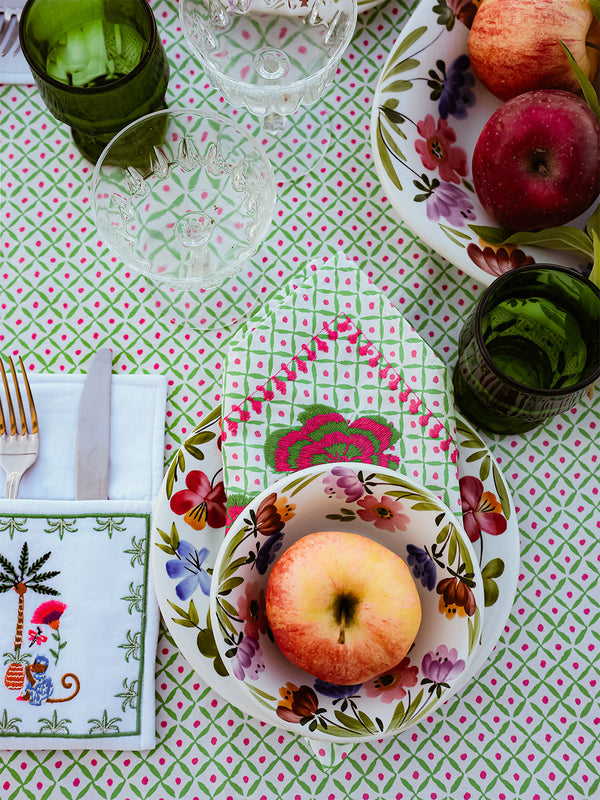 Napkin Dotty Emerald Peony Embroidery