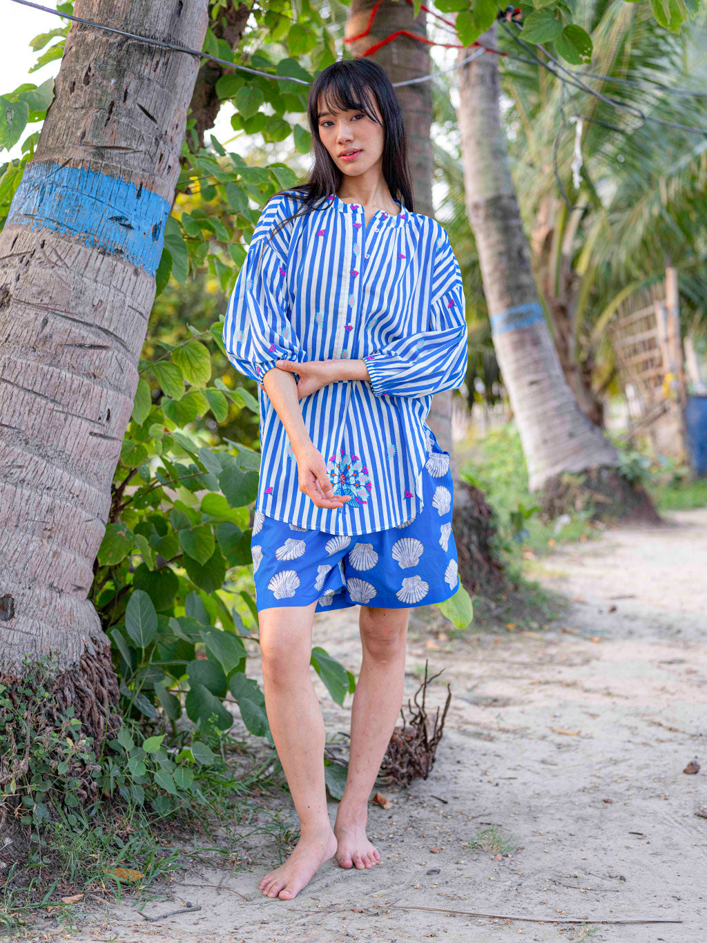 Lilly Pilly Shorts Shells on Blue