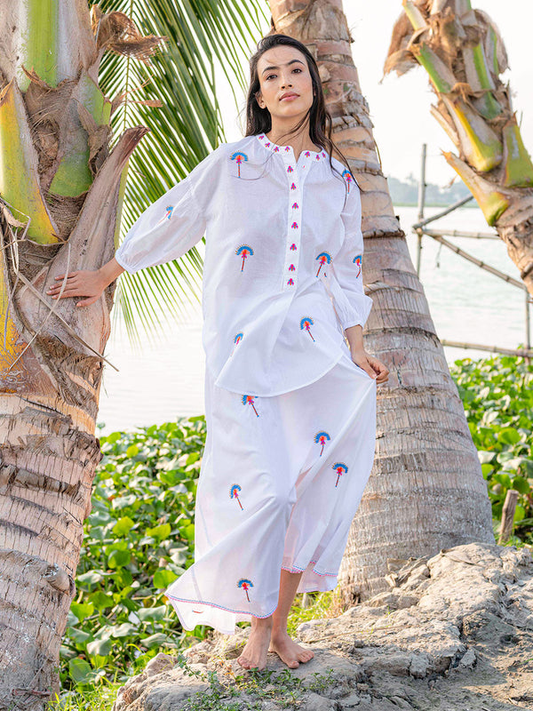 Vanilla Skirt Fan Palm Embroidery on White