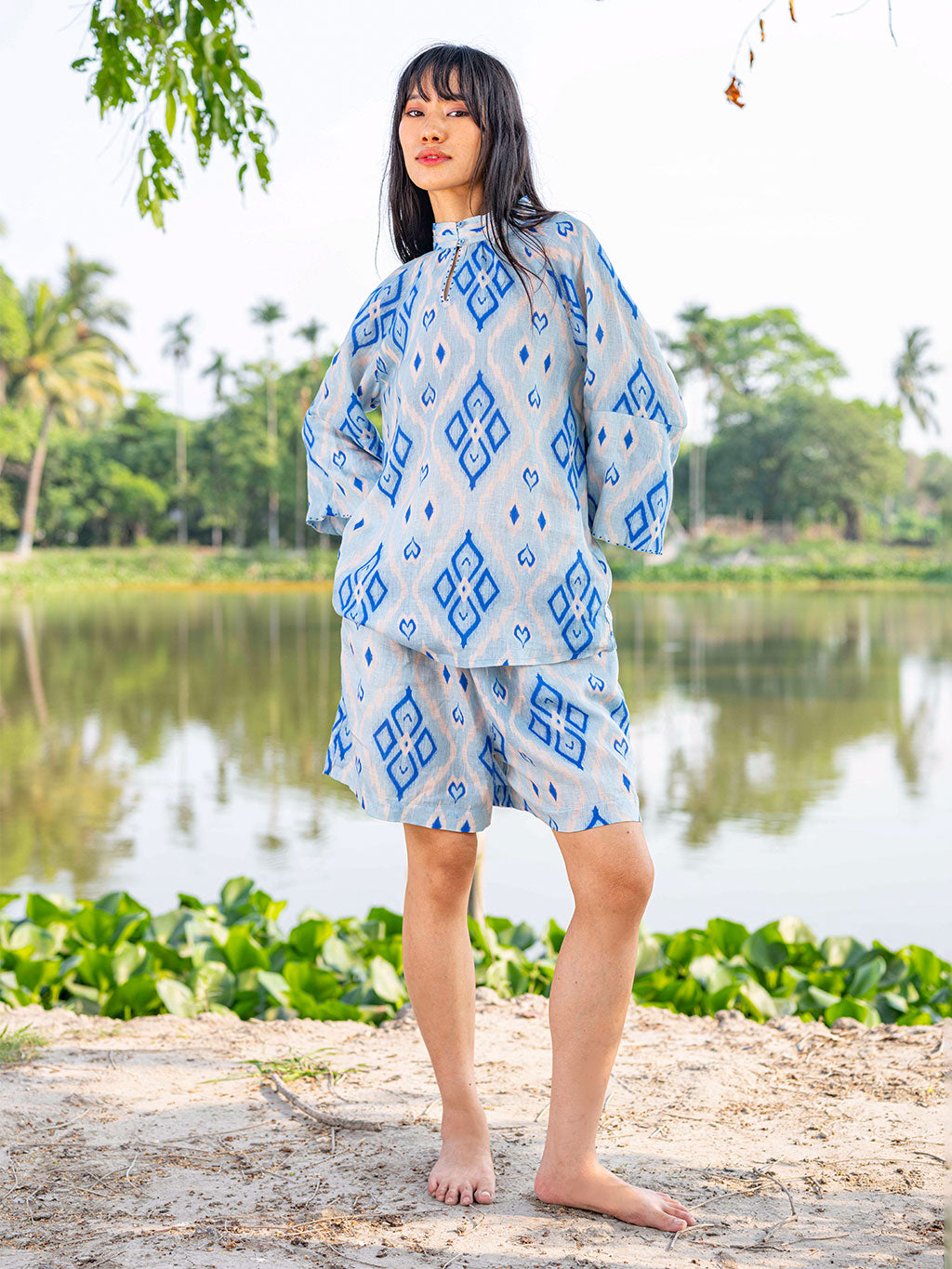 Flax Blouse Ikat Blue