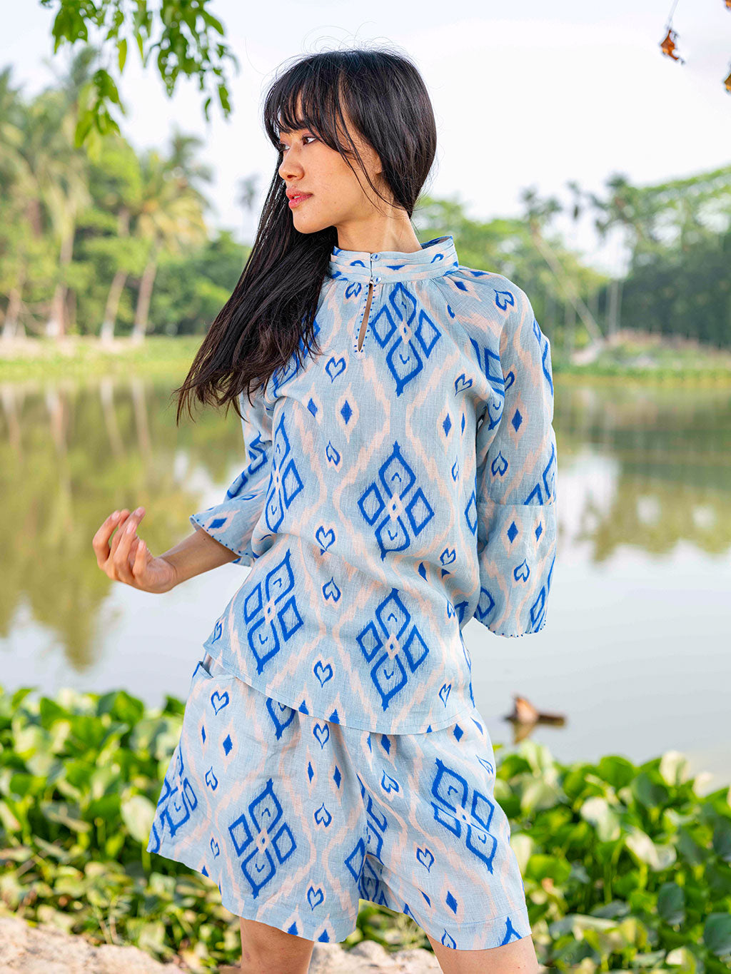 Flax Blouse Ikat Blue